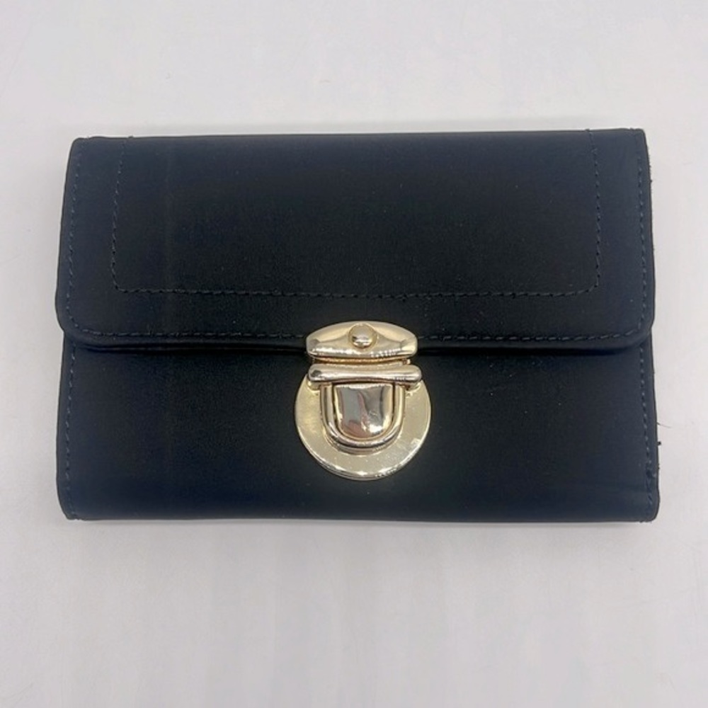 Nine West Nylon Fabric Medium Trifold Wallet Black with Gold Toned Hardware - Picture 1 of 15